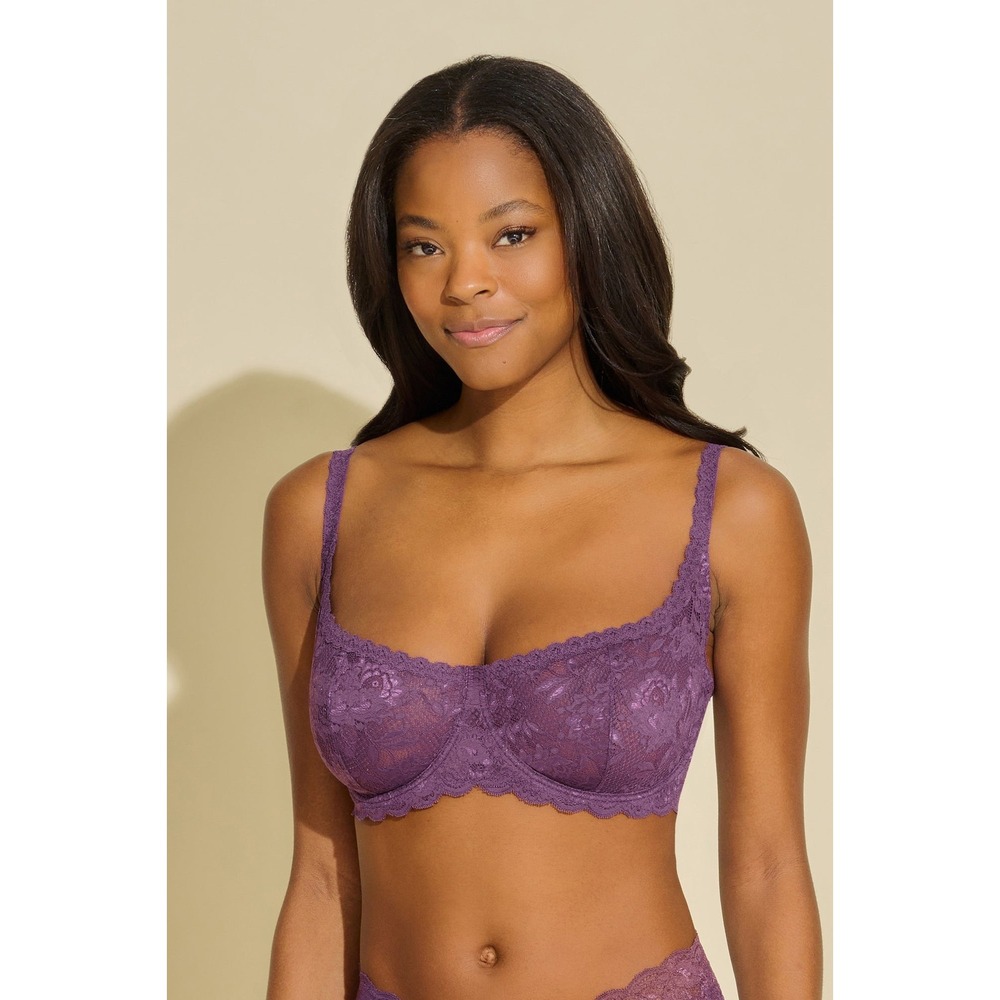 Natori Feathers Unlined Balconette Bra Grappa Purple Lace Underwire 36C‎ NWT